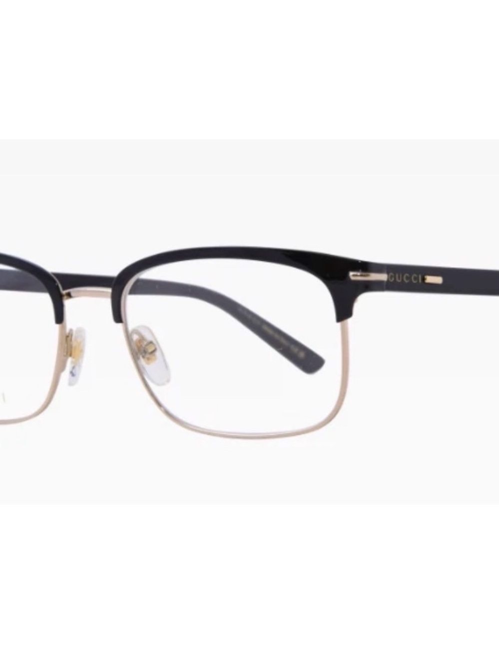 Gucci Black and Gold Rectangular Semi-Rim Glasses